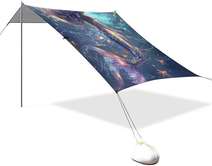 ALAZA Mermaid Starfish Beach Tent Sun Shelter UPF50+ Protection Beach Shade Canopy w/ 4 Sandbags for Outdoor Camping Fishing Backyard Fun Picnic 10x9 ft