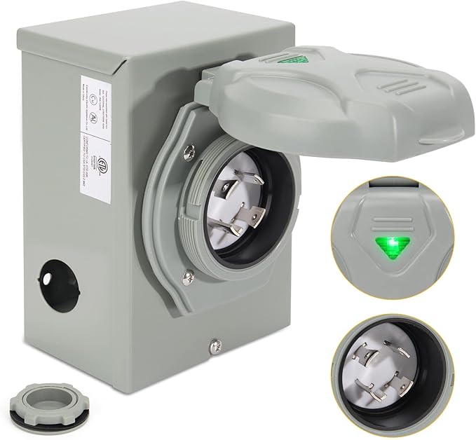 TIPHOPE Pre-Drilled Generator Inlet Box30Amp Power Inlet Box with Indicator LightNEMA L14-30P Outdoor Generator Transfer Switch for 4 Prong Generator CordWeatherproof Inlet Box for Outdoor Use