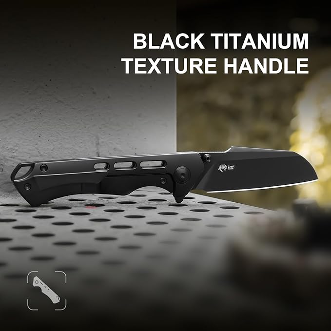 Kizer Crest Camping Folding Knives 3.05 S35VN Steel Sheepsfoot Blade Camping Knife with Black Titanium Handle Thumb Stud &amp Flipper Opener Frame Lock for Hiking Fishing Ki3714A2