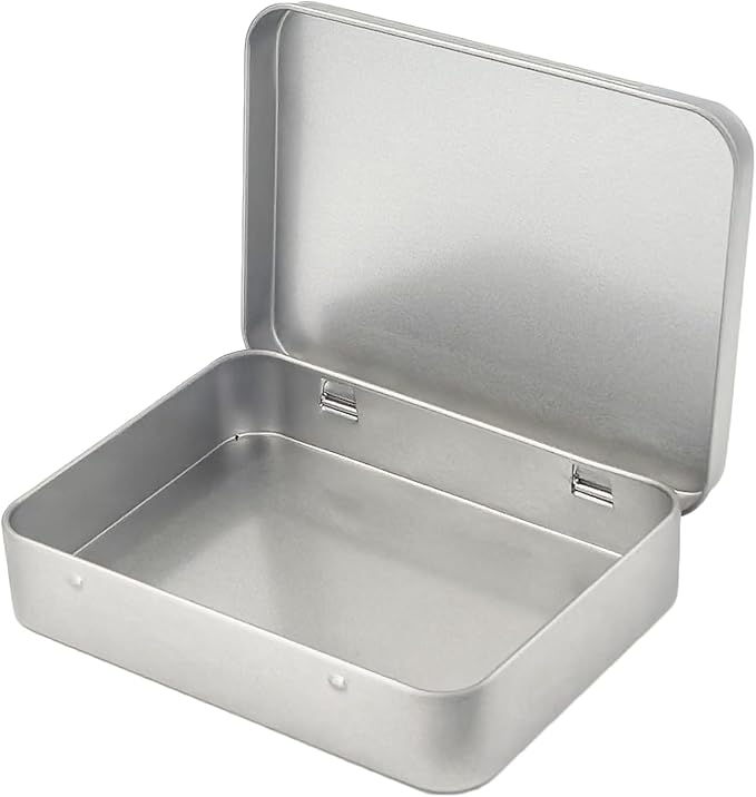Goodma 24 Pieces Rectangular Metal Empty Hinged Tins Containers Basic Necessities Home Storage Organizer Mini Box Set 4.5 x 3.3 x 0.9 inch (Silver)