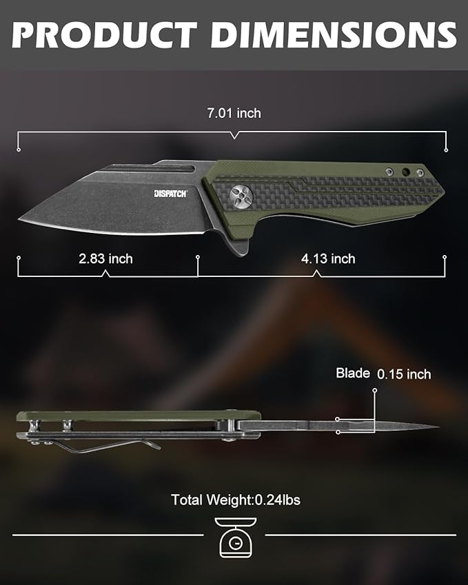 DISPATCH 2.83'' Folding Pocket Knife with 8Cr13MoV Reverse Tanto Blade Military Green G10 + Carbon Fiber Handle Frame Lock Front Flipper EDC Knife with Pocket Clip for Camping Hiking and Outdoor Us