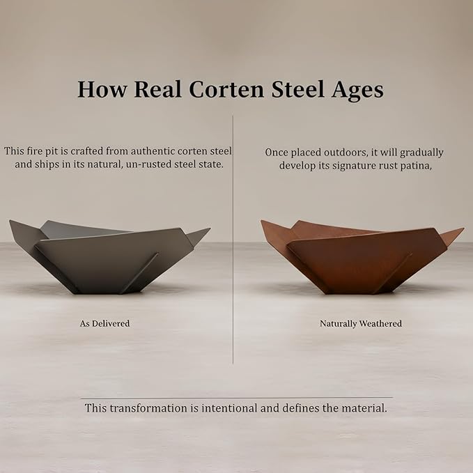 Decoroca Corten Steel Fire Pit - Outdoor Wood Burning Pit for Backyard Patio Garden &amp Terrace Durable &amp Weather-Resistant Ideal for Family Gatherings &amp Parties