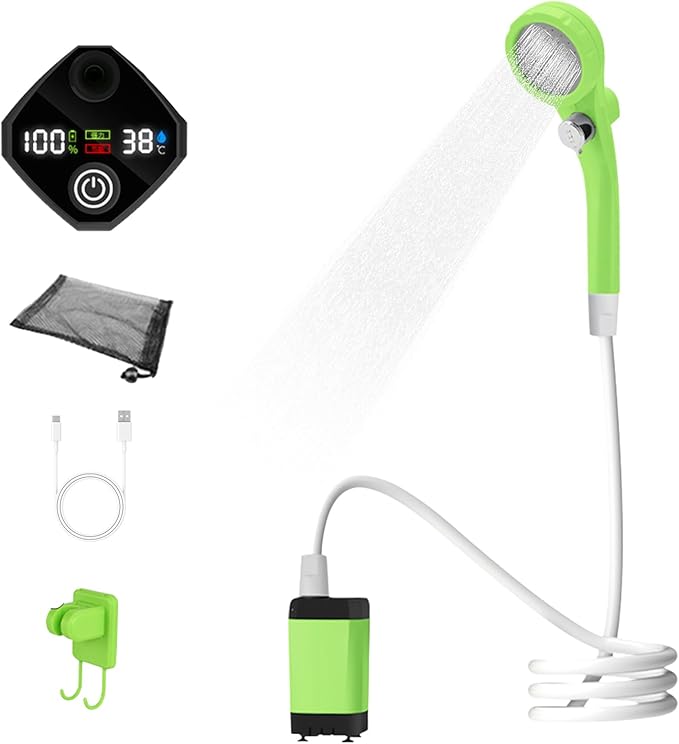 Portable Camping Shower Outdoor Shower Pump with 6000mah Rechargeable Battery Stepless AdjustmentElectric Camping Shower Head for Camping Hiking Traveling