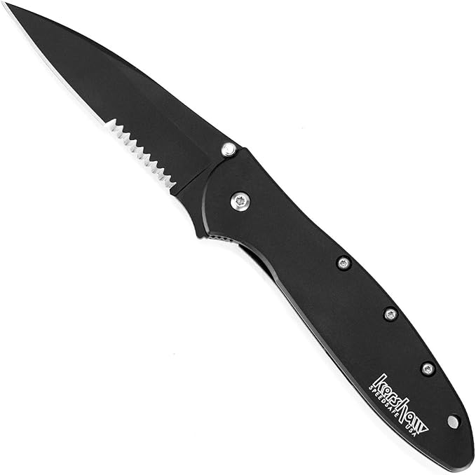 Kershaw Leek BlackWash Pocket Knife (1660BLKW) 3 Sandvik 14C28N Steel Blade 410 Stainless Steel Handle BlackWash Finish SpeedSafe Assisted Open Frame and Tip Locks Reversible Pocketclip 3 OZ
