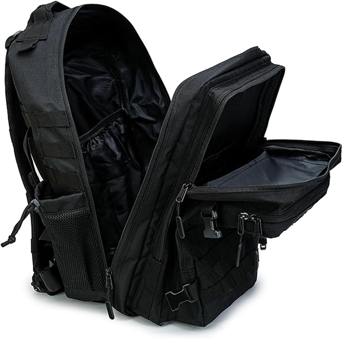 45L Military Tactical Backpack for Men &amp Women Bug Out Bag Assault pack Molle Daypack Hiking Trekking Rucksack (2.0 side pockets (black))