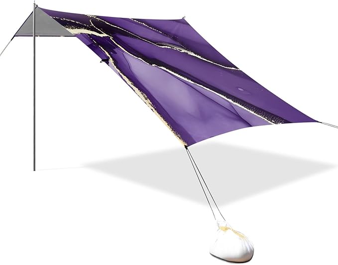 Beach Canopy with Windproof Ropes &amp Sandbags Beach Tent Sun Shade Sun Shelter for Camping Trips Fishing Backyard Fun or Picnics Purple Texture