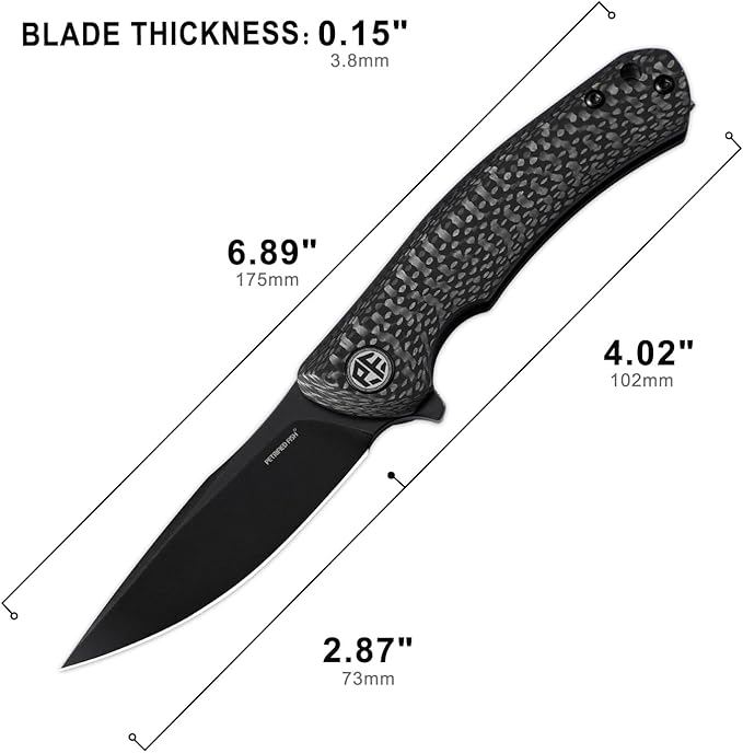 Petrified fish PF949X Warrior2.87 K110 Sand blasting Blade71g Ceramic ball bearing Pocket knife (Carbon Fiber Black Stonewashed)