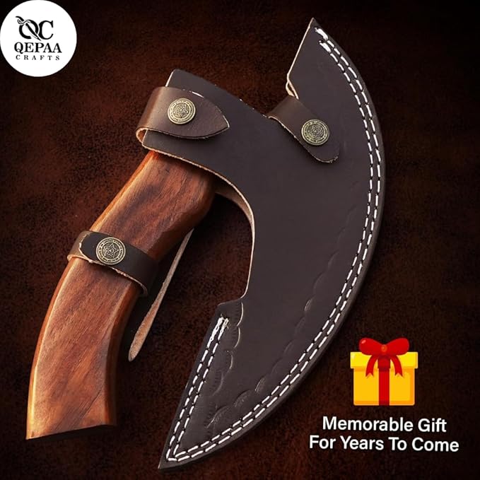 Multipurpose Viking Pizza Axe with Sheath Viking Butcher Axes Cutter - Burned Wood Handle &amp Heavy Duty Skull Head - Perfect for Cutting Pizza Meat Vegetables(Skull)