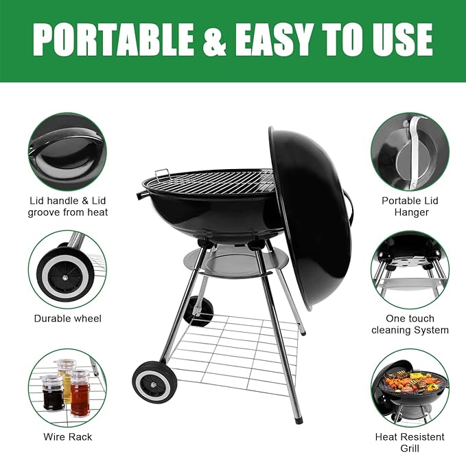 Charcoal Grill 22 Inch Outdoor Enamel Apple Shape Portable Camping Grill Barbecue Charcoal Bbg Kettle Grill