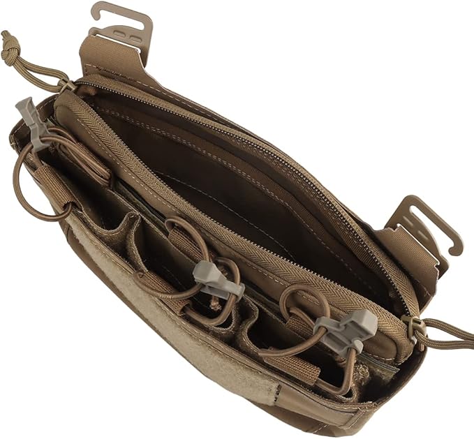 Removable Tactical G-Hook Front Flap Double Stack Abdominal Fanny Pack with 5.56mm Triple Magazine Insert and Kangaroo Pouch