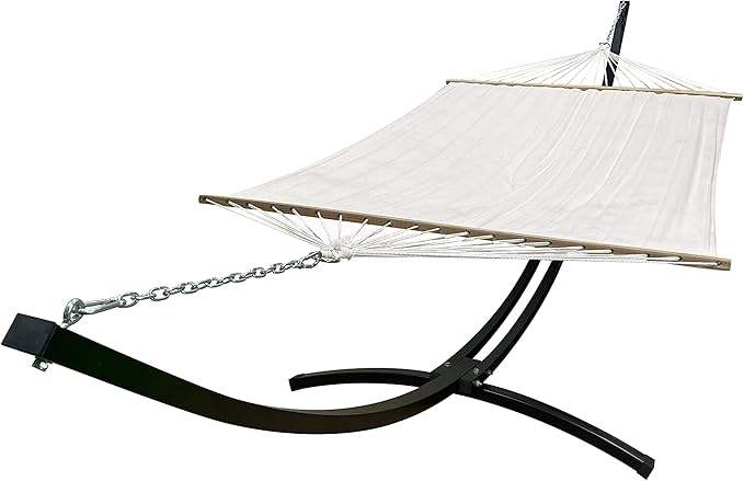 15 Ft. Indoor/Outdoor Heavy Duty Black Steel Arc Hammock Stand w/Premium Quilted Hammock Bed. (Beige)
