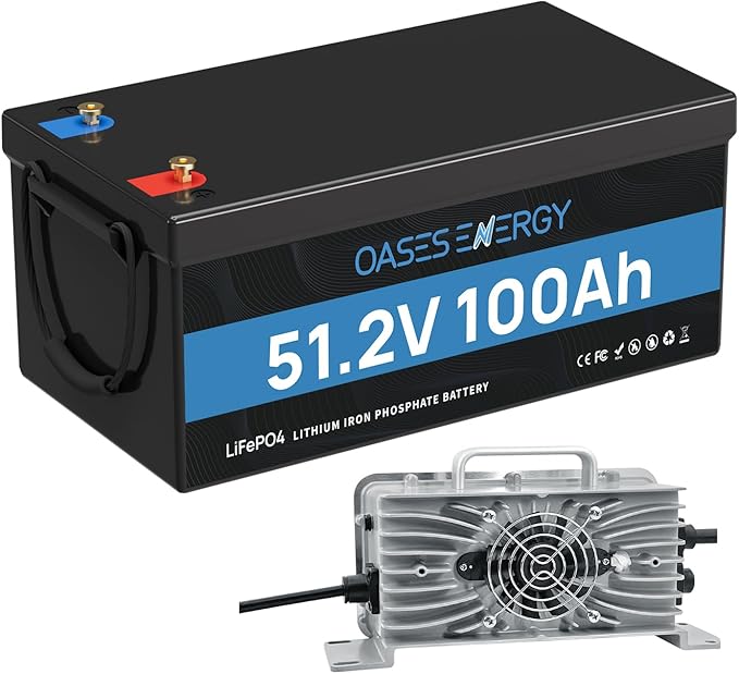 48V 100Ah Lithium LiFePO4 Battery With 20A Charger Build-in 100A BMS Peak Current 500A Deep Cycles Battery for RV Camper Solar System Marine Trolling Motor