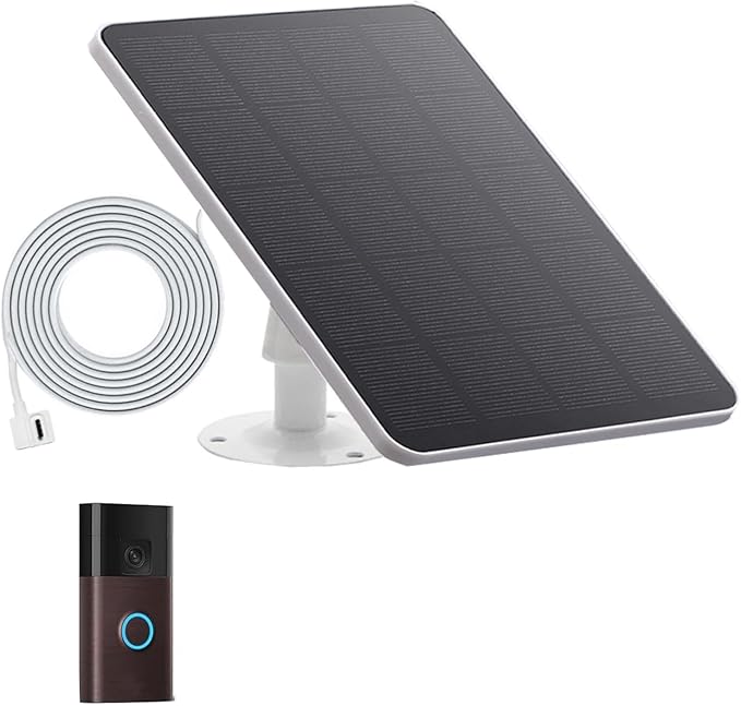 Solar Charge Compatible with Ring Battery Doorbell with a USB-C Power Connector.Ring Solar Charger for Battery Doorbell（White）
