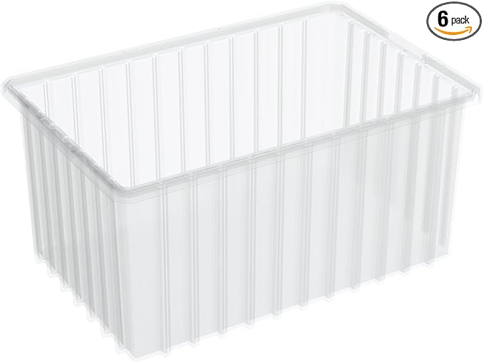 Akro-Mils 33168SCLAR CS 16-1/2-InchL by 10-7/8-Inch W by 8-Inch H Akro-Grid Slotted Divider Plastic Tote Box 6-Pack