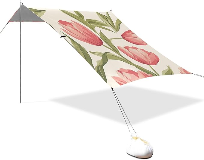 ALAZA Elegant Flower Pink Tulips Beach Tent Sun Shelter Portable Canopy Sunshade for Outdoor Camping Picnics Backyard Fun 10x9 ft