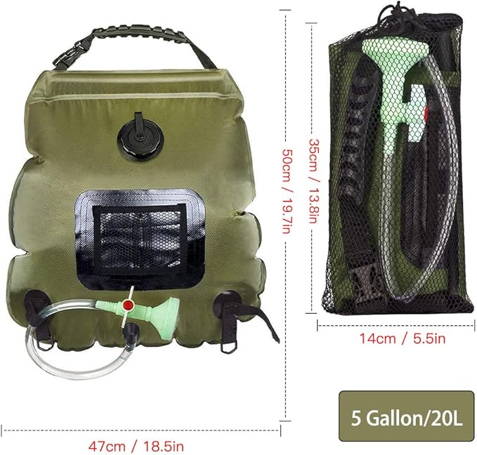 20L Camping Solar Shower BagSolar Heating Portable Shower Bag Camp Shower with Removable Hose for Traveling Hiking Climbing OutdoorBlack