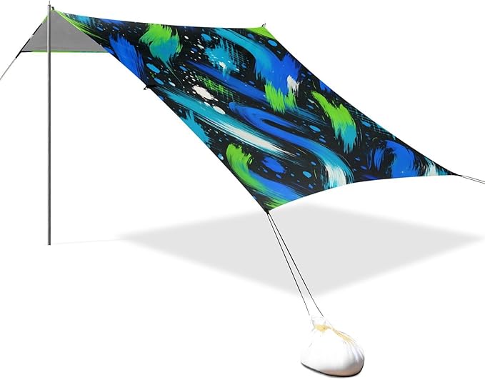 xigua Paint Beach Tent Sun Shelter with Carrying Bag - Silver Coated Oxford Fabric Beach Canopy for Beach Camping Fishing - Includes Windproof Ropes Sandbags &amp Stakes