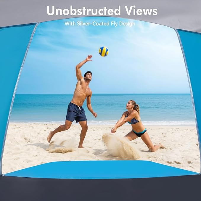 Beach Tent Portable Sun Shelter for 2/3/4/6-8 Person with UPF 50+ UV Protection Easy Setup Waterproof Beach Shade Canopy Cabana for Family Outdoor and Picnics Fishing with Carrying Bag