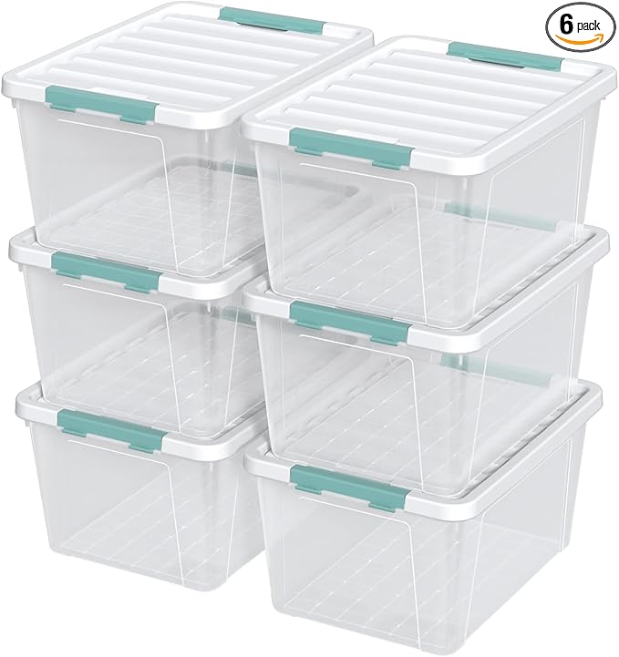Ramddy 32 Quart Clear Storage Bin with Lid 6-Pack Plastic Storage Box