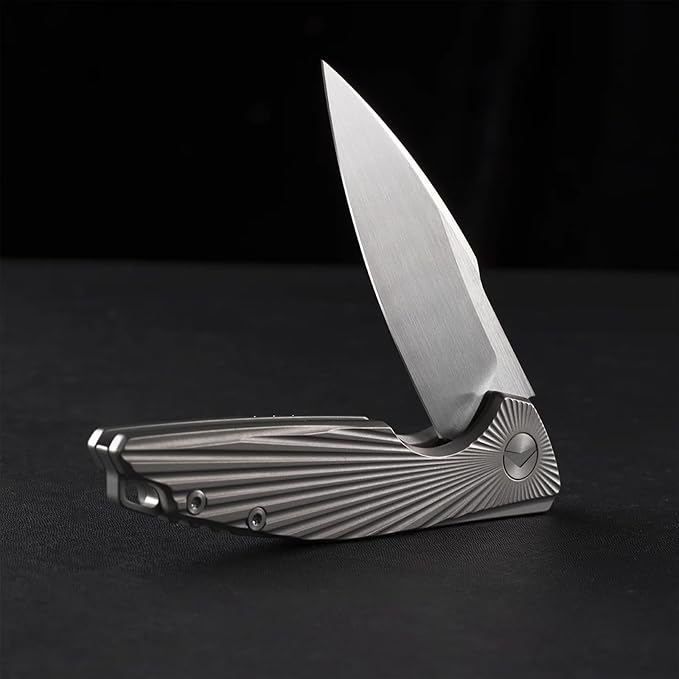 Folding Knife Pocket Knife EDC Knife with Clip Survival Knife Hunting Knife - M390 Steel Titanium Handle - Outdoor Hunting Hiking Survival Camping Knife with Sheath Gifts for Men (Grey)