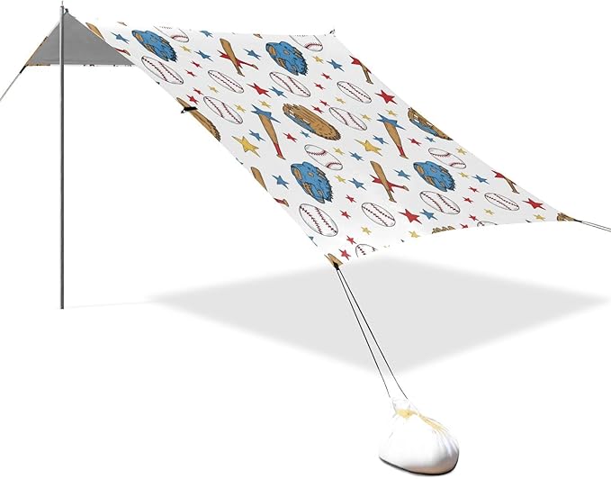 xigua Baseball Beach Tent Sun Shelter with Carrying Bag - Silver Coated Oxford Fabric Beach Canopy for Beach Camping Fishing - Includes Windproof Ropes Sandbags &amp Stakes