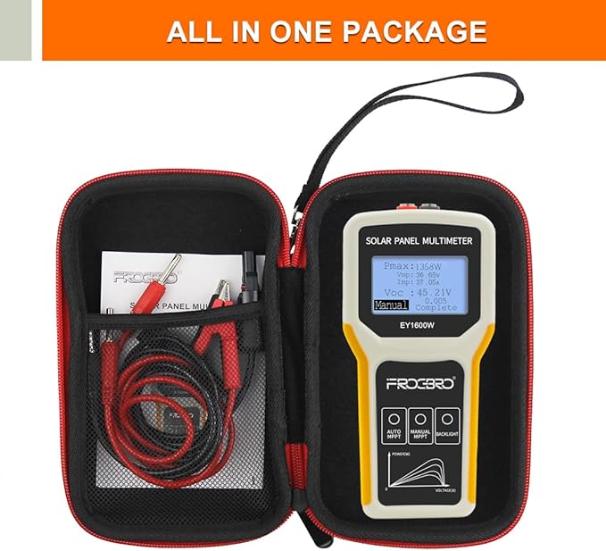 FrogBro Upgrade Solar Panel Tester Photovoltaic Multimeter Upgrade 1600W with Ultra Clear LCD Smart MPPT Open Circuit Voltage Troubleshooting Utility Tool for Solar PV Testing (LCD 1600W)