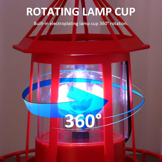 DOITOOL LED Solar Powered Rotating Lighthouse Outdoor Courtyard Solar Hanging Lamp Lawn Lantern for Patio Fence Garden Yard Decorations (Red)