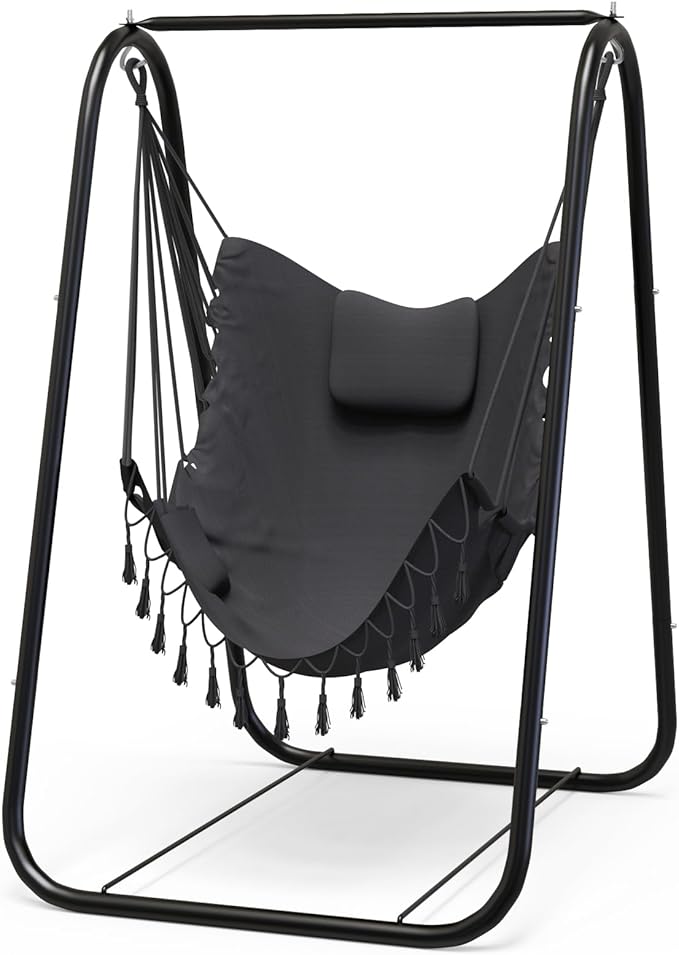 G TALECO GEAR Hammock Chair with StandHeavy-Duty and Rustproof Hanging Chair with StandHammock Swing Chair Standfor Indoor Outdoor Patio Yard Garden Porch (Grey)