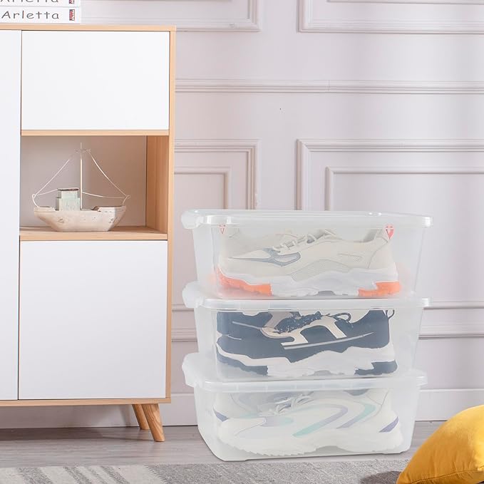 14 Quart Clear Latching Box Plastic Storage Container Bins with Lids Set of 4