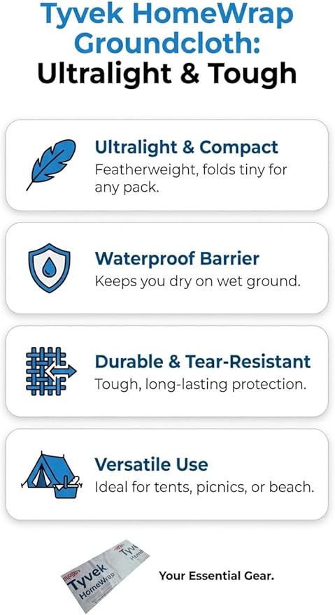 Ultralight Camping Tarp Backpacking Tarp Tyvek Sheet Tyvek Tent Footprint Tyveks House Wrap Tent Flooring Tyvekes Ground Cloth Camping Fly Multiple Sizes