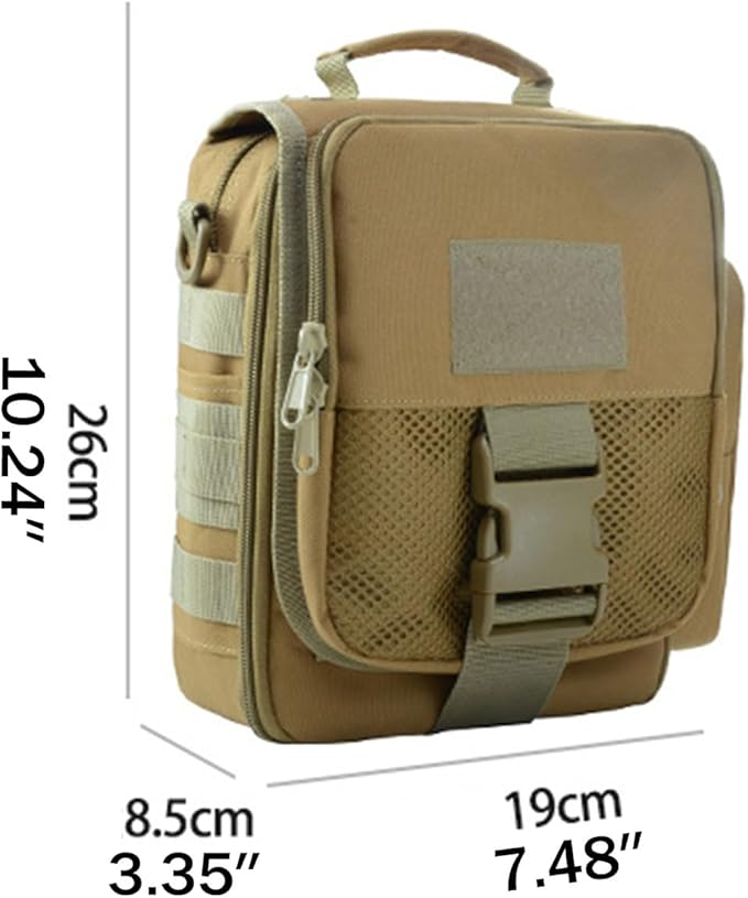 Tactical Messenger Bag Small - Men Military MOLLE Crossbody Pack EDC Belt Pouch with Phone Zippered Pocket(Patch Included) (Black)