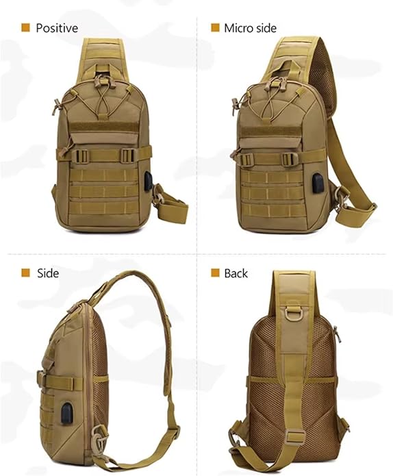 Men's Tactical Sling Bag Crossbody Shoulder Daypack with USB Charging Port for Cycling Travel Hiking