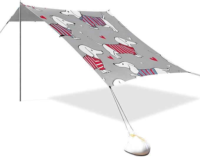 ALAZA Dachshund Dog Striped Clothing Pattern Beach Tent Sun Shelter Portable Canopy Sunshade for Outdoor Camping Picnics Backyard Fun 10x9 ft