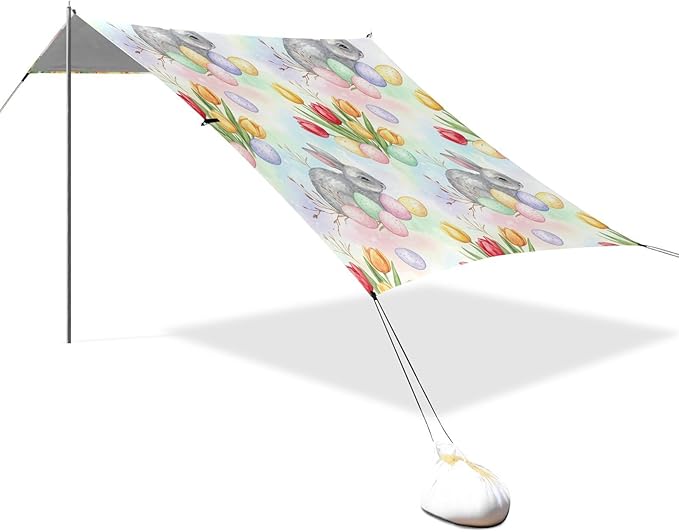 xigua Easter Rabbit Beach Tent Sun Shelter with Carrying Bag - Silver Coated Oxford Fabric Beach Canopy for Beach Camping Fishing - Includes Windproof Ropes Sandbags &amp Stakes