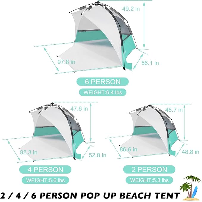 Beach Tent Pop Up Shade Instant Beach Tents Sun Shelter with UPF 50+ UV Protection Lightweight &amp Easy Setup Tent