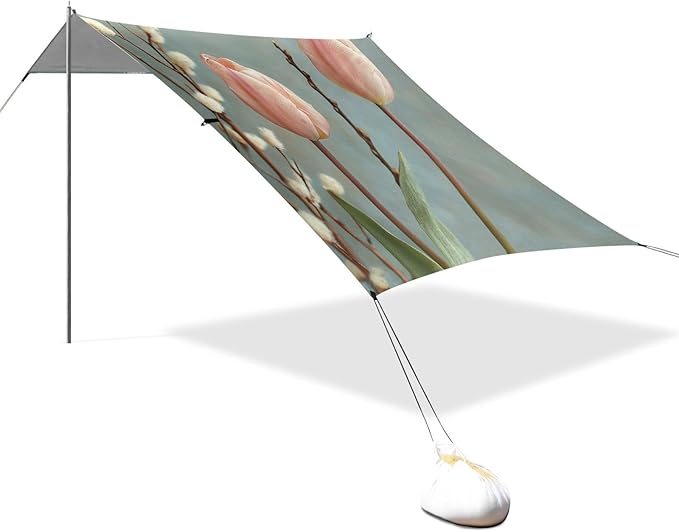 ALAZA Vintage Tulips Branches Beach Tent Sun Shelter Portable Canopy Sunshade for Outdoor Camping Picnics Backyard Fun 10x9 ft