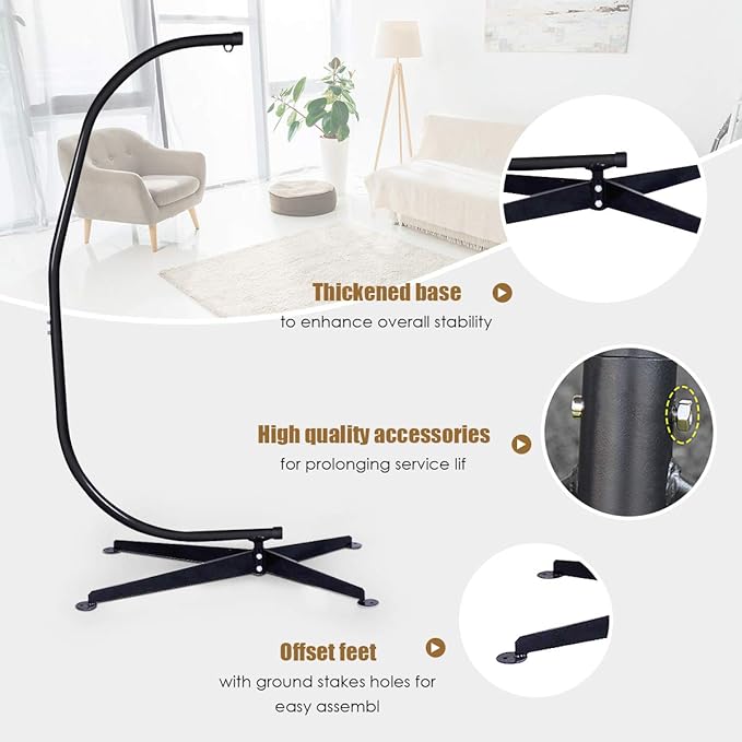RELAX4LIFE Hammock Stand Heavy Duty Portable &amp Detachable C Stand for Hanging Hammock Air Porch Swing Chair Outdoor &amp Indoor Usage