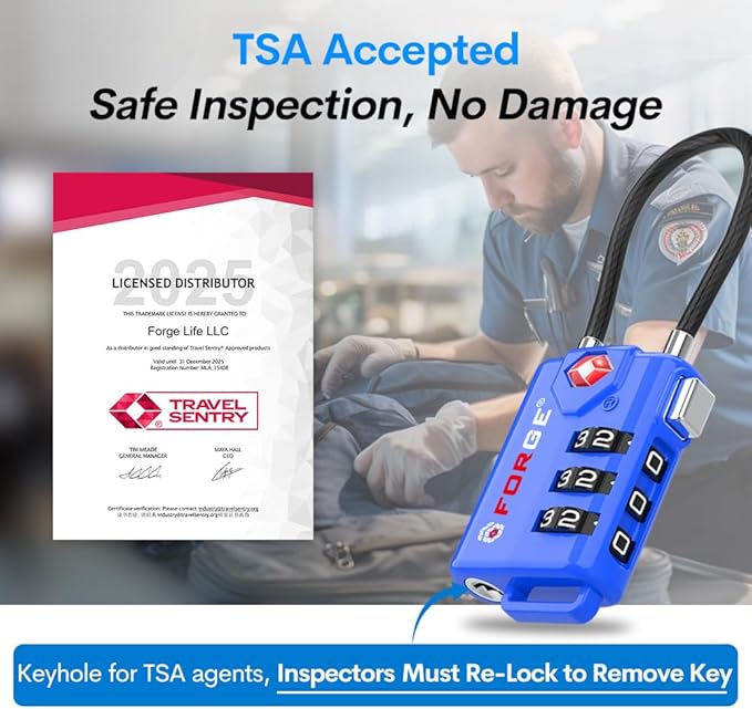 Bright Colors TSA Approved Luggage Locks 4 Pack Re-settable Combination with Alloy Body Blue 4 Locks.