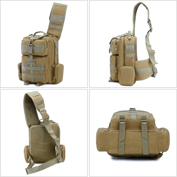 Tactical Shoulder Sling Bag Small Outdoor Crossbody Chest Pack for Men Traveling Trekking Camping Daypack (Mud)