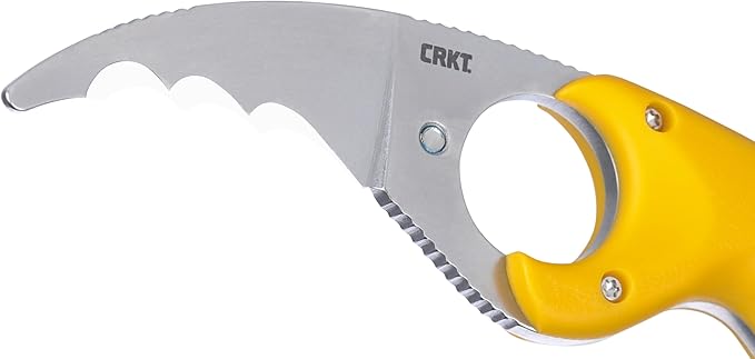 CRKT Bear Claw Fixed Blade Knife with Sheath: Rafting Rescue Self-Defense Serrated Blade with Blunt Tip Yellow Glass-Reinforced Nylon Handle Positive Sheath Lock 2511Y