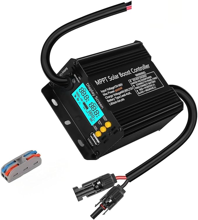 900W SmartSolar MPPT Boost 24V/36V/48V/60V/72V MPPT Solar Charge Controller LCD Display Solar Panel Regulator for Sealed Flooded AGM Gel LFP User Batteries Ideal for Golf Carts Electric Vehicles RVs