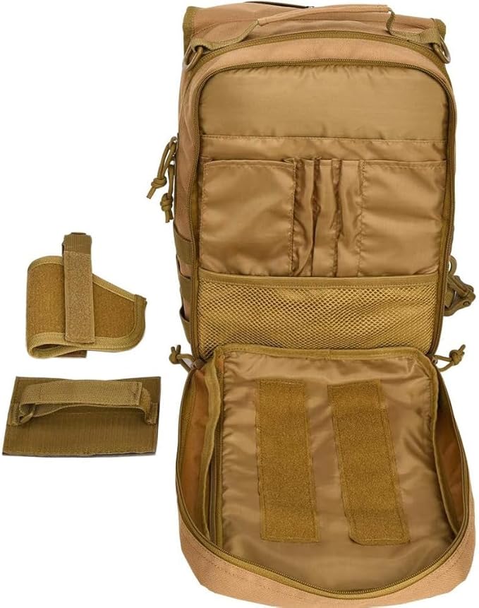 REEBOW GEAR Tactical Sling Bag Pack w/Gun Holster Small Military Rover Shoulder Sling Pack Molle Assault Range Bag Everyday Carry Diaper Bag (Style 07-Tan)