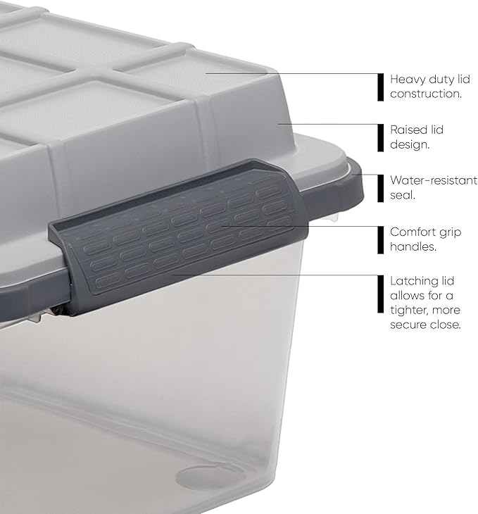 Curver Set of 3 Small Latch PRO 17QT Heavy Duty Water Resistant Plastic Organization and Storage Box with Extra Capacity Latching Lid Transparent Grey