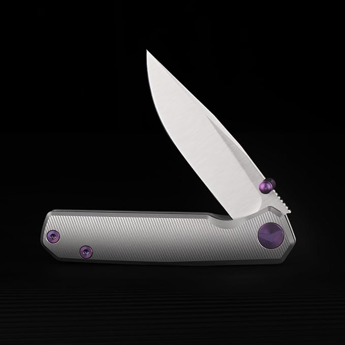 Folding Pocket Knife 2.95 Elmax Blade EDC Knife with Titanium Handle and Frame Lock Small Pocket Knife with Clip for Men Sharp Camping Hiking Hunting Survival Knives (Silver)