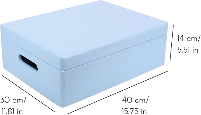Creative Deco XL Blue Wooden Box Storage with Hinged Lid | 15.8x11.8x5.5in (+-0.5) | Keepsake with Handles | Gift Box for Tool Dog Toy Kitchen Storage | Wood Chest Trunk