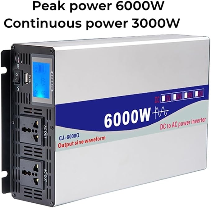 Inverter 12V 220V 6000W 8000W 24V 48V 60V 72V DC to 110V AC Pure Sine Wave Voltage Converter Power Solar Inverter L+E+D Display Universal(8000W12V_220V(50HZ))