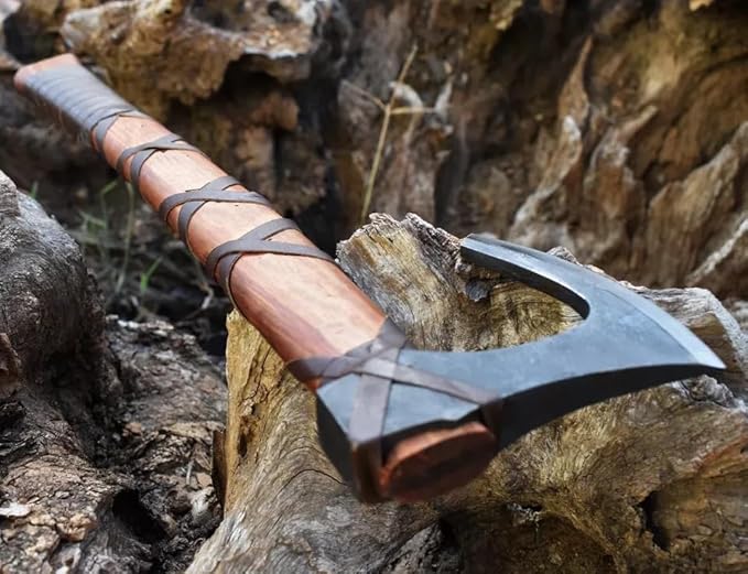 Ragnar Viking Axe - Hand Forged Carbon Steel Hatchet with Leather Sheath | Norse Bearded Axe for Camping Throwing Hunting Outdoor Survival | Gift for Men
