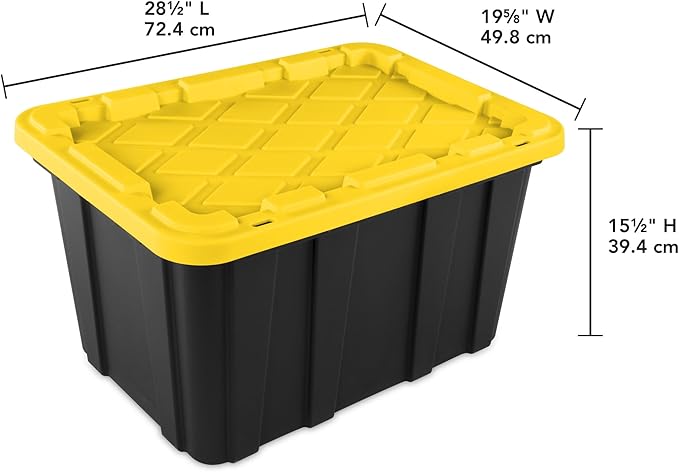 6-Pack 27-Gallon Heavy Duty Storage Bins Stackable Plastic Container with Snap Lid Organizer Tote for Garage Attic Closet Basement Truck Bed - Black and Yellow
