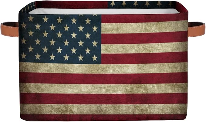 Pardick Storage Basket American USA Flag Large Foldable Organizer Storage Bins for Shelves Sturdy Canvas Cubes Storage Boxes with Handles for Toys Closet Nursery Office Living Room 15 x 11 x 9.5