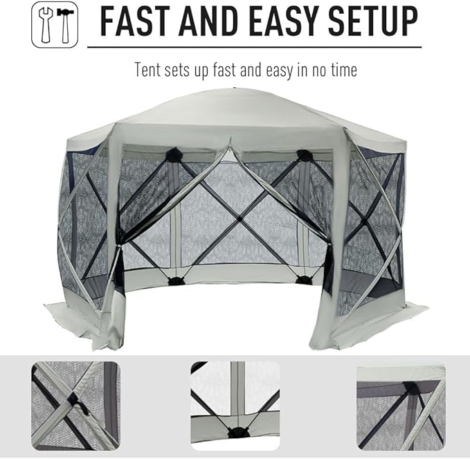 6SidedHexagonPopUpTentBreathableMeshNettingBeigePolyesterDurableMeshNettingWaterResistantEasySetupReinforcedPolesUVResistantPortable100PercentPolyester
